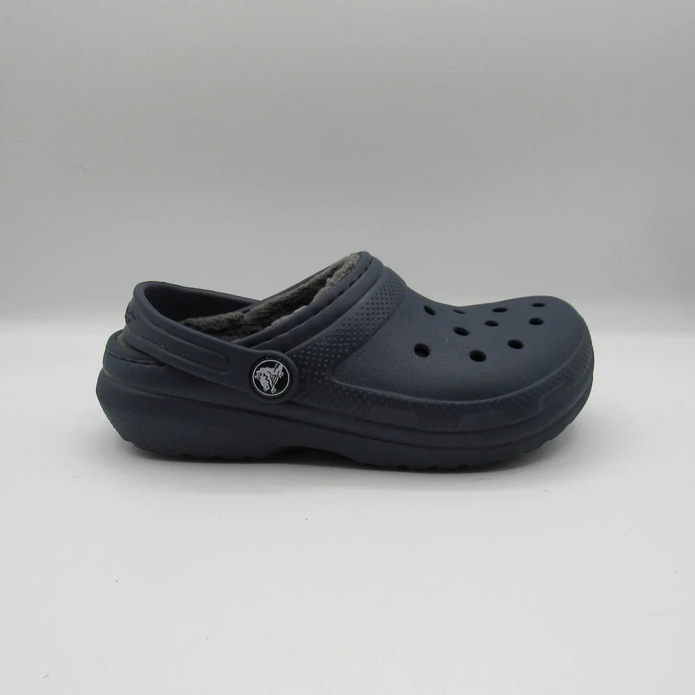 Crocs Fuzz Lined Clogs Kids Size 13 Navy Blue Excellent Fleece Warm Slip On
